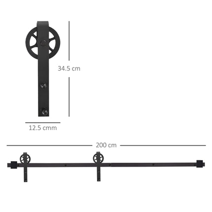 6.6 FT Carbon Steel Sliding Barn Door Hardware Kit for Single Wooden Door Industrial Wheel Roller - Frosted Black