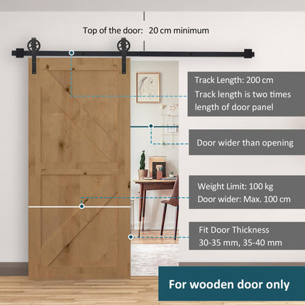 6.6 FT Carbon Steel Sliding Barn Door Hardware Kit for Single Wooden Door Industrial Wheel Roller - Frosted Black