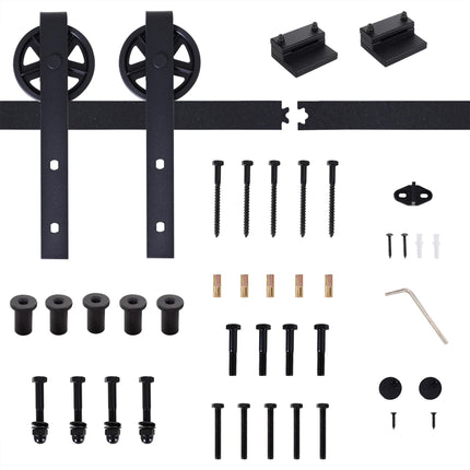 6.6 FT Carbon Steel Sliding Barn Door Hardware Kit for Single Wooden Door Industrial Wheel Roller - Frosted Black