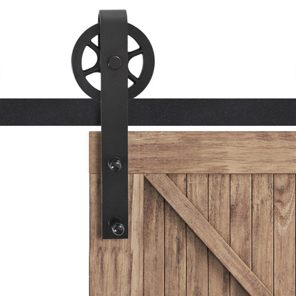6.6 FT Carbon Steel Sliding Barn Door Hardware Kit for Single Wooden Door Industrial Wheel Roller - Frosted Black