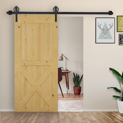 6.6 FT Carbon Steel Sliding Barn Door Hardware Kit for Single Wooden Door Industrial Wheel Roller - Frosted Black