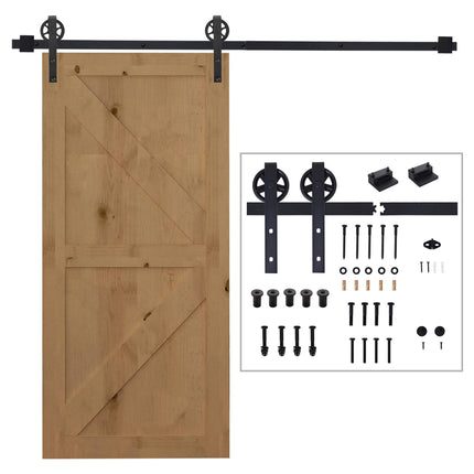 6.6 FT Carbon Steel Sliding Barn Door Hardware Kit for Single Wooden Door Industrial Wheel Roller - Frosted Black