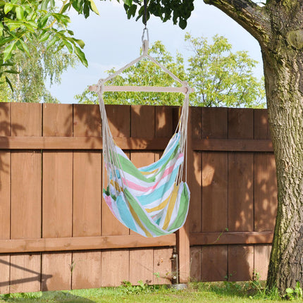 Outdoor Hammock Rope Chair with Cotton Fabric and Wooden Frame - Green
