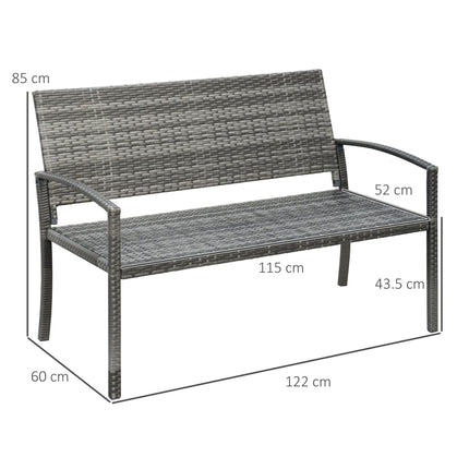 Patio Rattan 2 Seater Garden Bench with Armrests Outdoor Wicker Love Seat - Grey