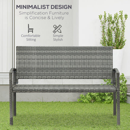 Patio Rattan 2 Seater Garden Bench with Armrests Outdoor Wicker Love Seat - Grey