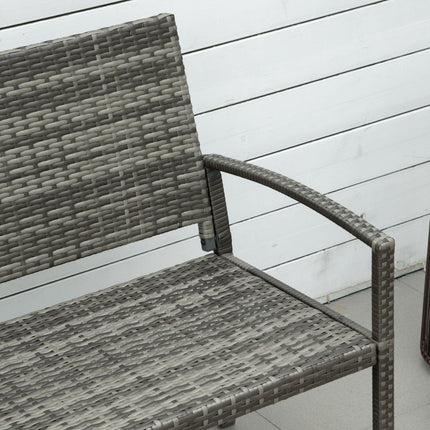 Patio Rattan 2 Seater Garden Bench with Armrests Outdoor Wicker Love Seat - Grey