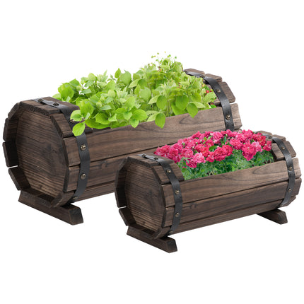 2PC Wooden Planter Box Set for Indoor & Outdoor Plants - Carbonized Color