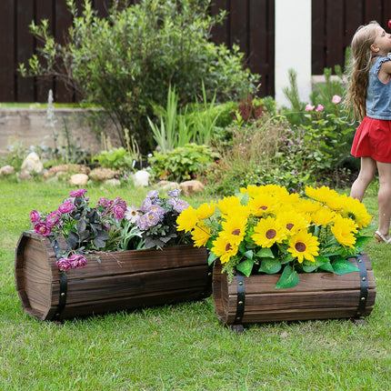 2PC Wooden Planter Box Set for Indoor & Outdoor Plants - Carbonized Color