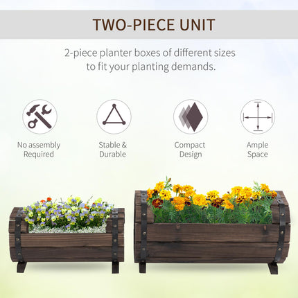 2PC Wooden Planter Box Set for Indoor & Outdoor Plants - Carbonized Color
