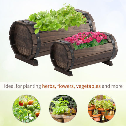 2PC Wooden Planter Box Set for Indoor & Outdoor Plants - Carbonized Color