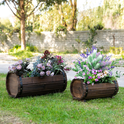 2PC Wooden Planter Box Set for Indoor & Outdoor Plants - Carbonized Color