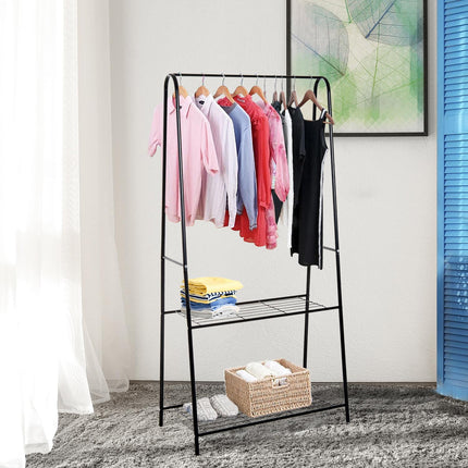 Metal Clothes Rack with 2-Tier Shoe Shelves A-Frame 77x45x153cm - Black