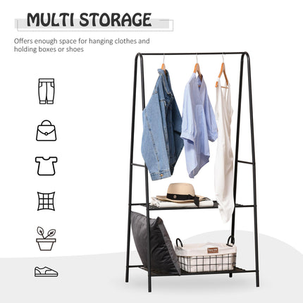 Metal Clothes Rack with 2-Tier Shoe Shelves A-Frame 77x45x153cm - Black