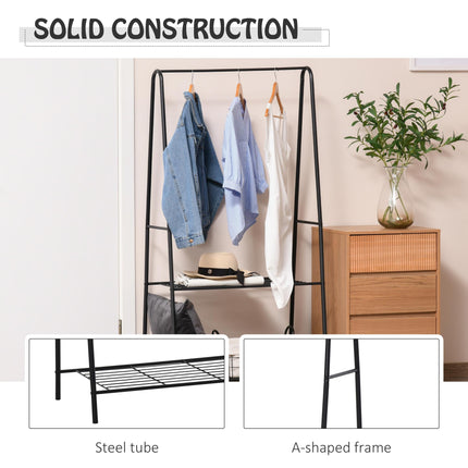 Metal Clothes Rack with 2-Tier Shoe Shelves A-Frame 77x45x153cm - Black