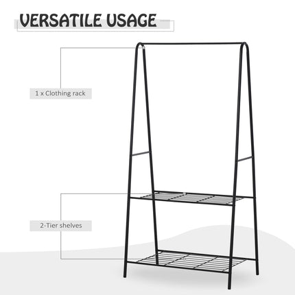 Metal Clothes Rack with 2-Tier Shoe Shelves A-Frame 77x45x153cm - Black