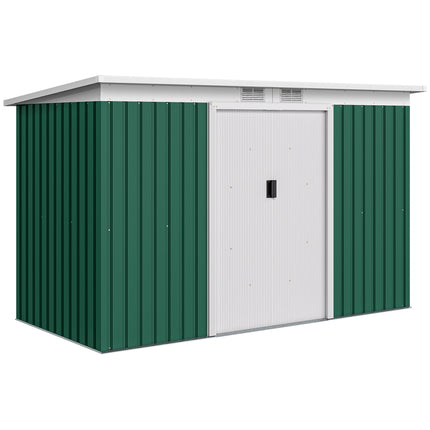 9ft Metal Garden Storage Shed with Double Sliding Doors and Ventilation - Deep Green