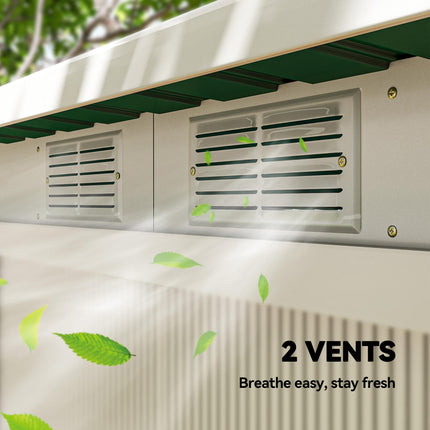 9ft Metal Garden Storage Shed with Double Sliding Doors and Ventilation - Deep Green