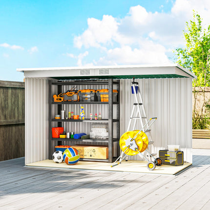9ft Metal Garden Storage Shed with Double Sliding Doors and Ventilation - Deep Green