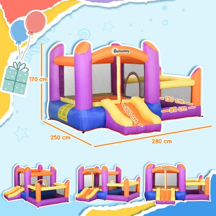 Kids 3-in-1 Inflatable Bouncy Castle Trampoline Slide Water Pool with Blower 2.8x2.5x1.7m - Multi-color