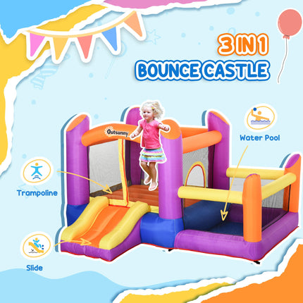 Kids 3-in-1 Inflatable Bouncy Castle Trampoline Slide Water Pool with Blower 2.8x2.5x1.7m - Multi-color
