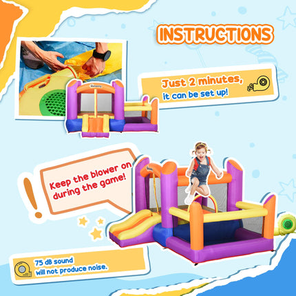 Kids 3-in-1 Inflatable Bouncy Castle Trampoline Slide Water Pool with Blower 2.8x2.5x1.7m - Multi-color