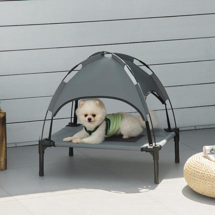 Waterproof Elevated Dog Bed with Breathable Mesh UV Canopy for Small Dogs 61x46x62cm - Grey