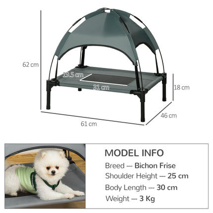 Waterproof Elevated Dog Bed with Breathable Mesh UV Canopy for Small Dogs 61x46x62cm - Grey