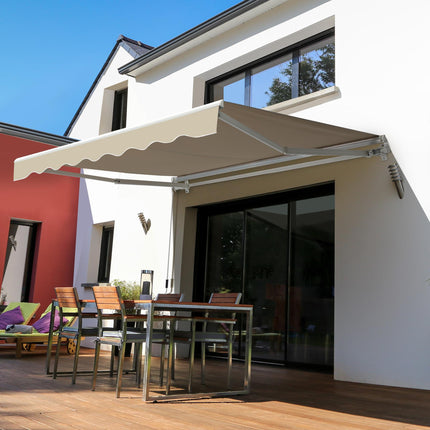 Manual Retractable Patio Awning 2.5m Width with Adjustable Shade - Beige and White