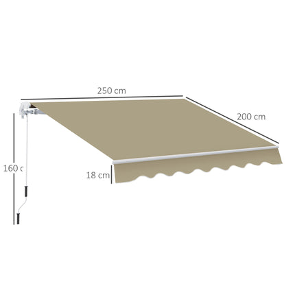 Manual Retractable Patio Awning 2.5m Width with Adjustable Shade - Beige and White