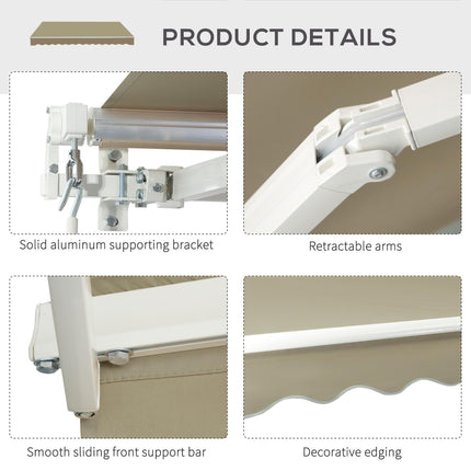 Manual Retractable Patio Awning 2.5m Width with Adjustable Shade - Beige and White