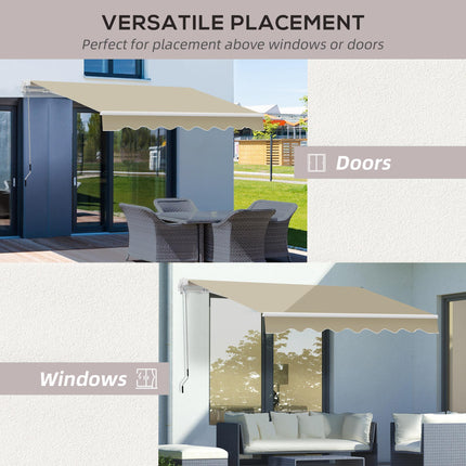 Manual Retractable Patio Awning 2.5m Width with Adjustable Shade - Beige and White