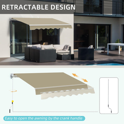 Manual Retractable Patio Awning 2.5m Width with Adjustable Shade - Beige and White