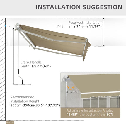 Manual Retractable Patio Awning 2.5m Width with Adjustable Shade - Beige and White