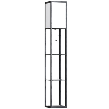 Modern 4-Tier Shelf Floor Lamp with Soft Light and Storage - Black & White