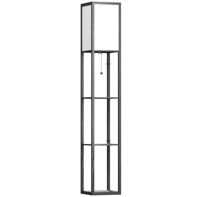 Modern 4-Tier Shelf Floor Lamp with Soft Light and Storage - Black & White