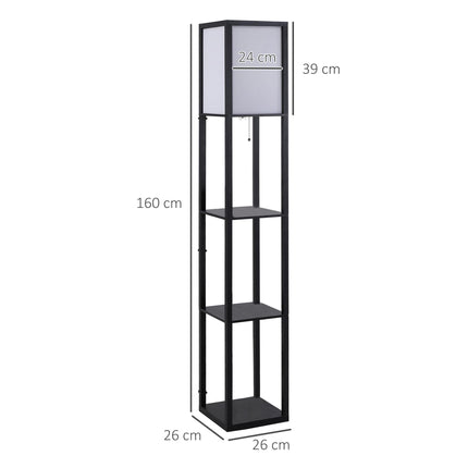 Modern 4-Tier Shelf Floor Lamp with Soft Light and Storage - Black & White