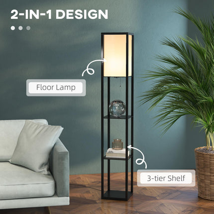 Modern 4-Tier Shelf Floor Lamp with Soft Light and Storage - Black & White