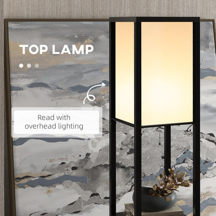 Modern 4-Tier Shelf Floor Lamp with Soft Light and Storage - Black & White