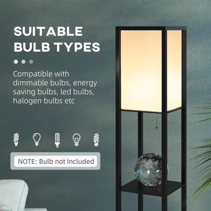 Modern 4-Tier Shelf Floor Lamp with Soft Light and Storage - Black & White