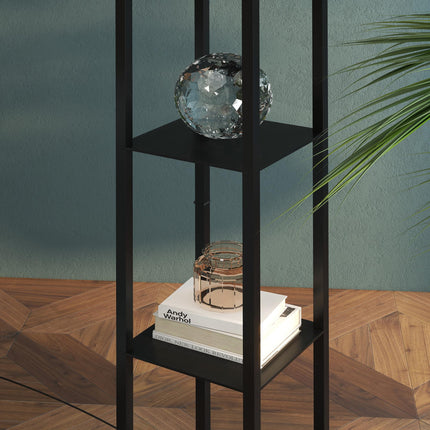 Modern 4-Tier Shelf Floor Lamp with Soft Light and Storage - Black & White