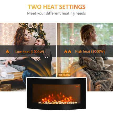 Led Wall Mounted Fireplace Curved Glass Electric Fire Place Fire Place 7 Colour