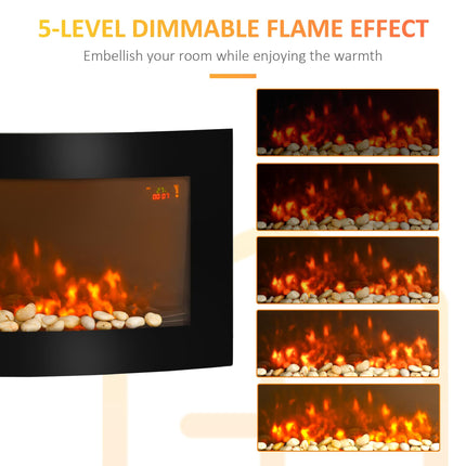 Led Wall Mounted Fireplace Curved Glass Electric Fire Place Fire Place 7 Colour