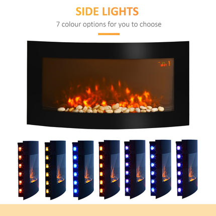 Led Wall Mounted Fireplace Curved Glass Electric Fire Place Fire Place 7 Colour
