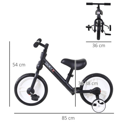 2 In 1 Removable Stabiliser Toddler Balance Bike with Tricycle Mode - Black