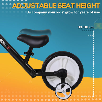 2 In 1 Removable Stabiliser Toddler Balance Bike with Tricycle Mode - Black