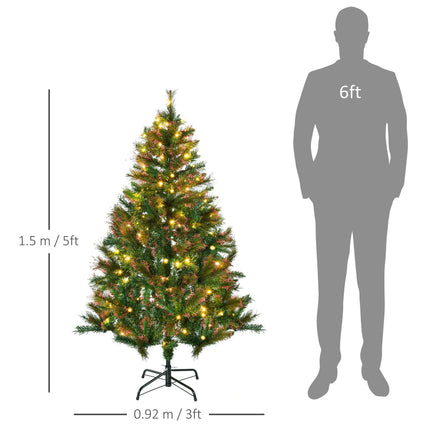 1.5m 5ft Pre-Lit Christmas Tree Artificial Spruce Xmas Tree Warm White LED Holid