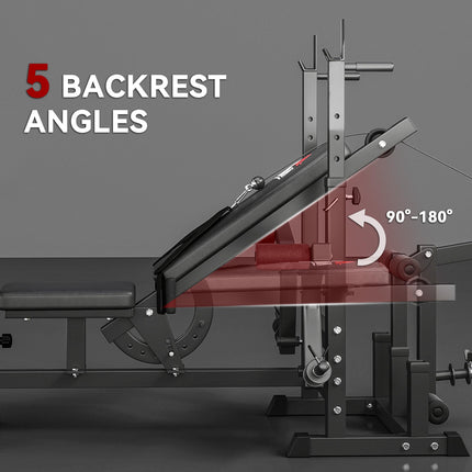 Multi-Exercise Full-Body Weight Rack with Bench Press, Leg Extension, Chest Fly & Preacher Curl - Black