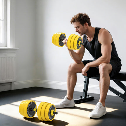 30KG Dumbbell & Barbell  Adjustable Set Plate Bar Clamp Rod Home Gym Sports Area