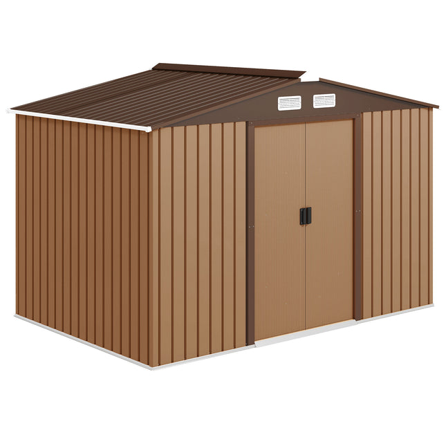 9x6ft Metal Garden Storage Shed with Ventilation and Sliding Doors - Yellow