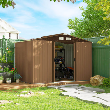 9x6ft Metal Garden Storage Shed with Ventilation and Sliding Doors - Yellow